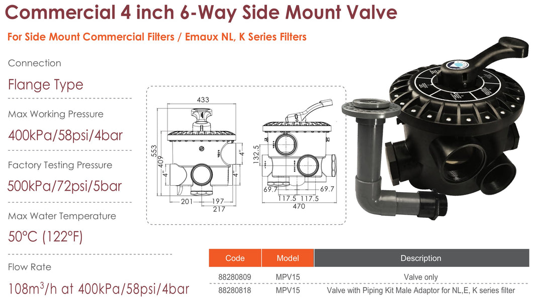 Emaux MPV Side Mount Multiport Valve (BLACK) - poolandspa.ph