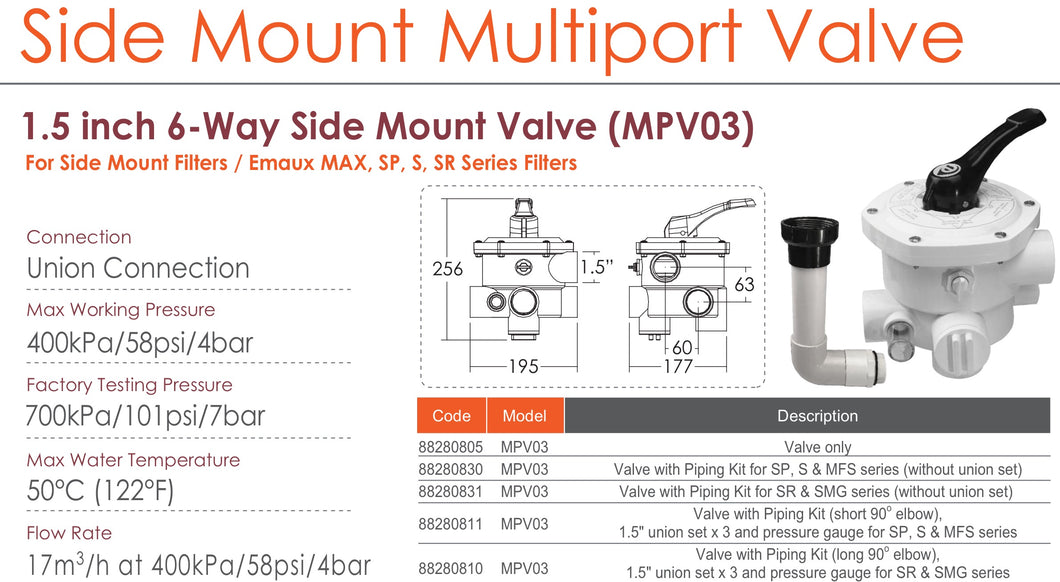 Emaux MPV Side Mount Multiport Valve (WHITE) - poolandspa.ph
